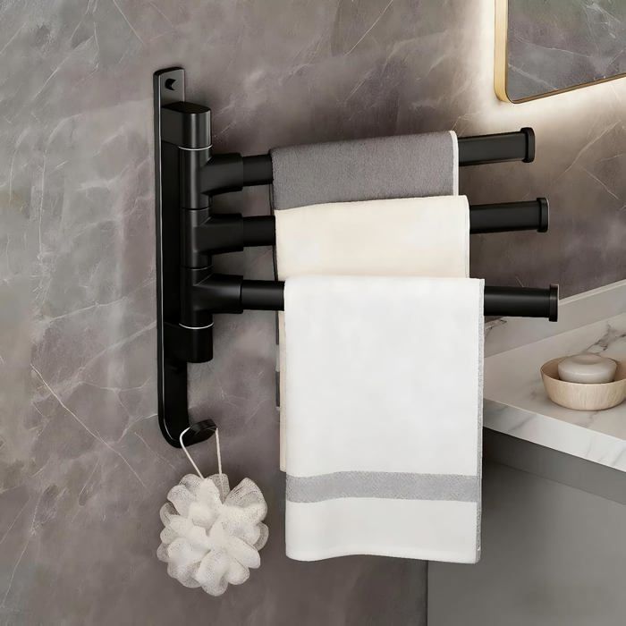 Porte Serviette Salle de Bain avec Rotation 180° - Support Mural 3 Barres en Aluminium Idéal pour Petites Surfaces&Bain & Cuisine
