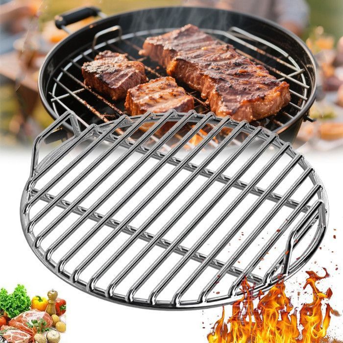 Grille Barbecue Ronde Grille Barbecue avec Poignée à Double Oreille Acier Inoxydable Fil dacier Massif épais Diamètre 40 CM