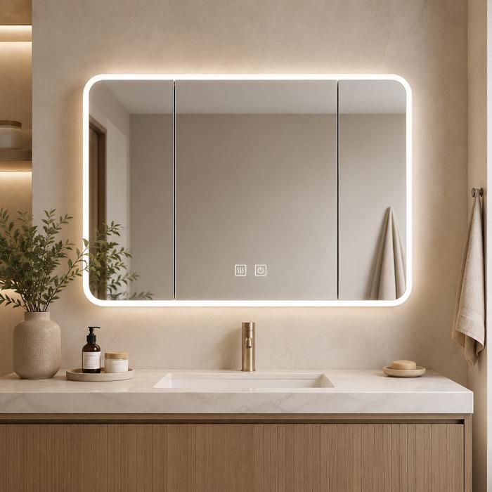 Armoire miroir LED salle de bain kaki - 100 cm - ALEN Armoire miroir LED salle de bain kaki - 100 cm - ALEN