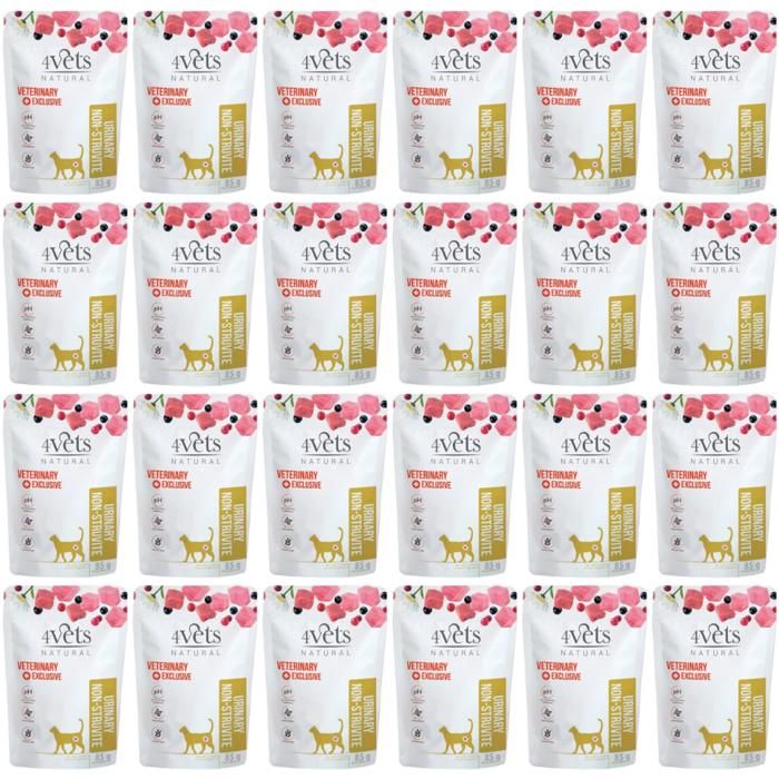 4VETS Aliment humide naturel pour chats sans struvite pour les voies urinaires - 24 x 85 g