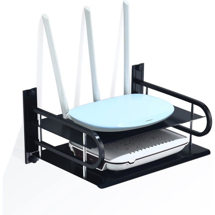 2 Niveaux Étagère Murale Métal Support Flottant Aluminium Pour Routeur Boîtier TV Et Console De Je ACCESSOIRES FABRICATION MAISON