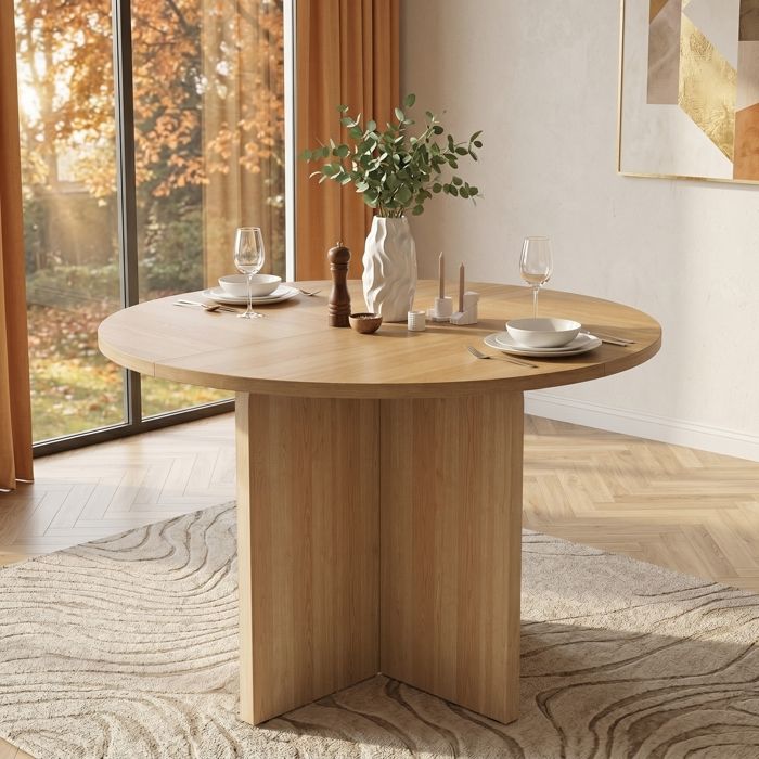 Table de Salle à Manger Ronde- 120 cm- en Panneau de Fibres de Moyenne densité - avec Un Motif ondulé- Convenant à 4 à 6 Personnes