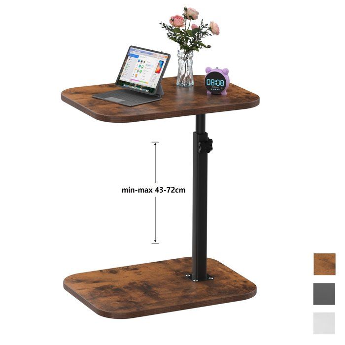 Marron Table dappoint en Forme de C pour Salon Chambre - Bout de Canapé avec Plateau 40x30cm - Hauteur reglable 43-72cm