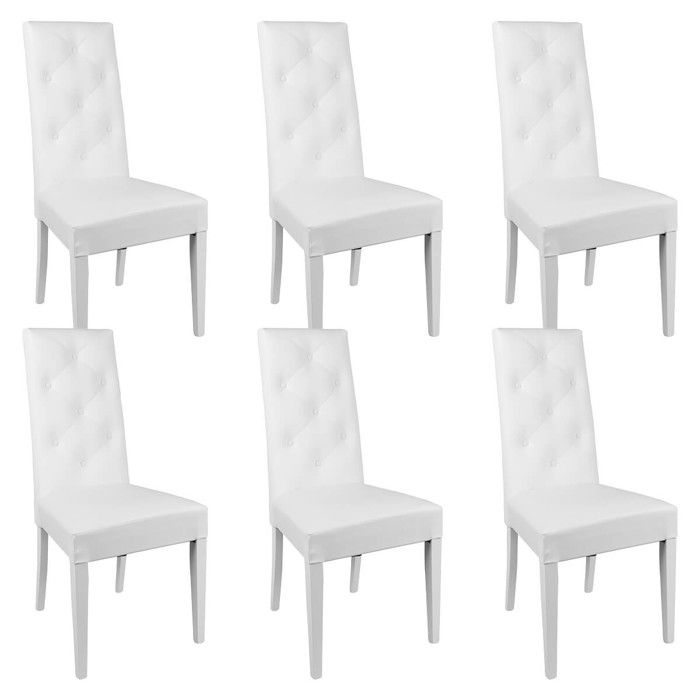 TREVI - Lot de 6 Chaises Simili Blanc et Pieds Laqués