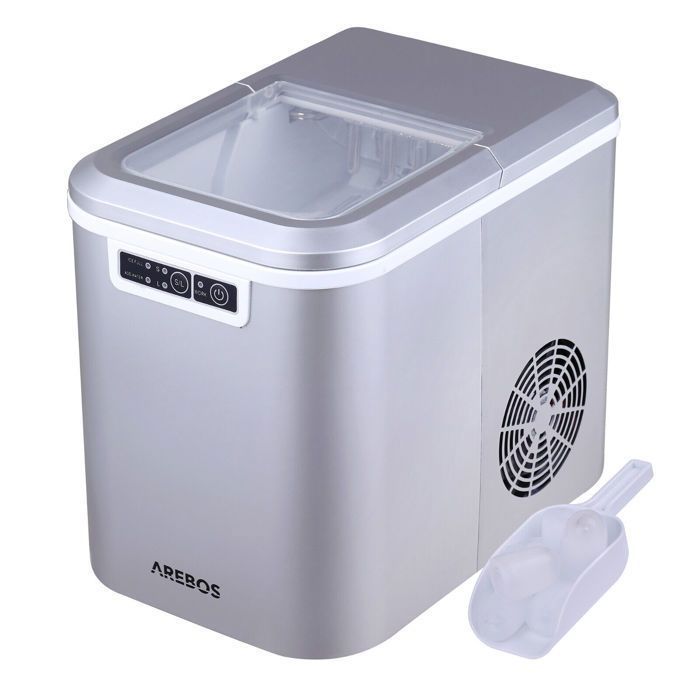 AREBOS Machine à glaçons |12 kg/24 h | 10-15 minutes de production | 2 tailles de glaçons | Réservoir d'eau de 2,2 litres | Argenté