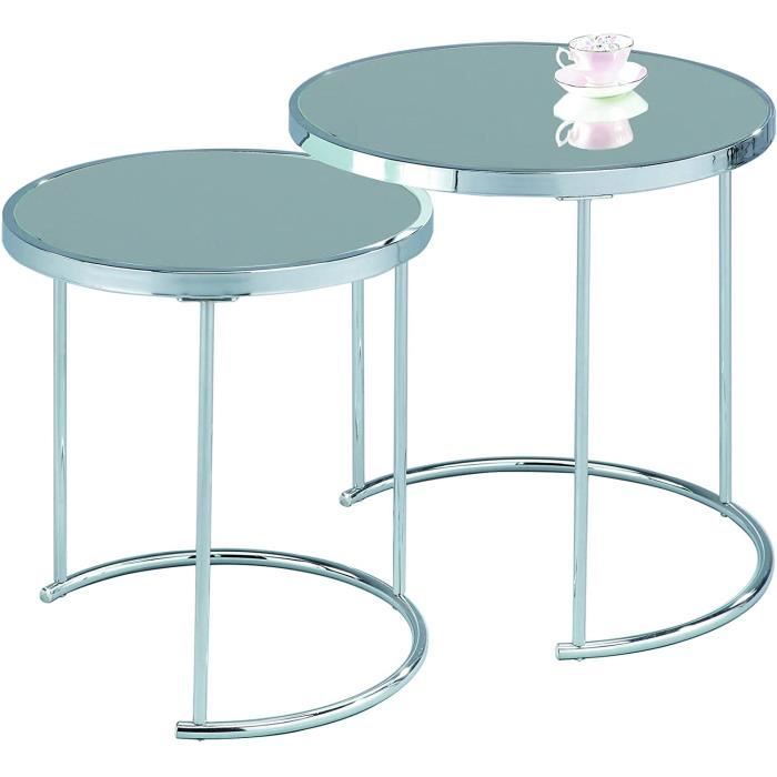 aspect visio table gigogne ronde, metal, mirror/chrome, 50x50x50 cm