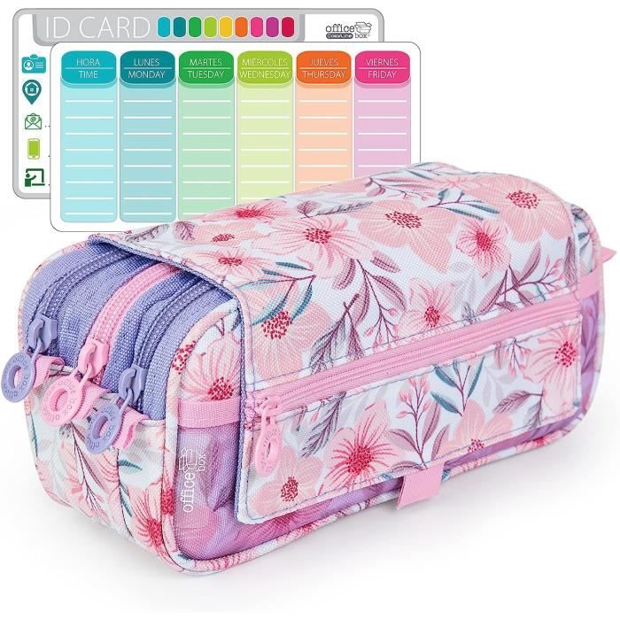 Trousse Triple Avec 3 Compartiments Zippés – Organisation Scolaire | Poches Multiples, Poignée Et Bande Accroche-sac