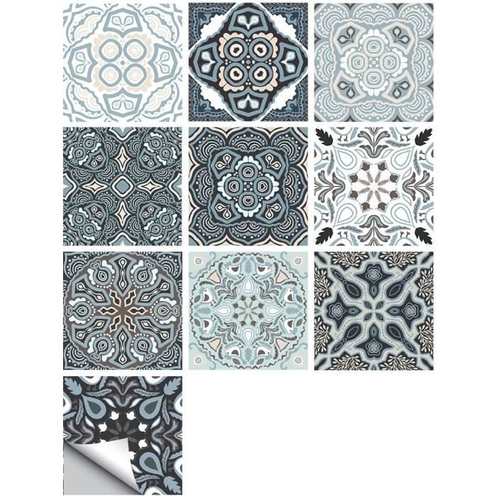 Lot De 10 Panneaux Muraux Autocollants Imitation Carreaux - 60x30 Cm - PVC Avec Effet 3D - Pour Cuisine, Salle De Bain