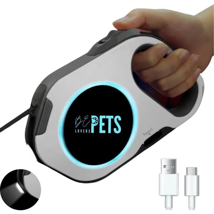 Laisse Rétractable Pour Chien, Portable, 3 En 1, Laisse Rétractable Automatique En Plastique Avec Poignée Antidérapante Et Sac Poubelle à Lumière LED