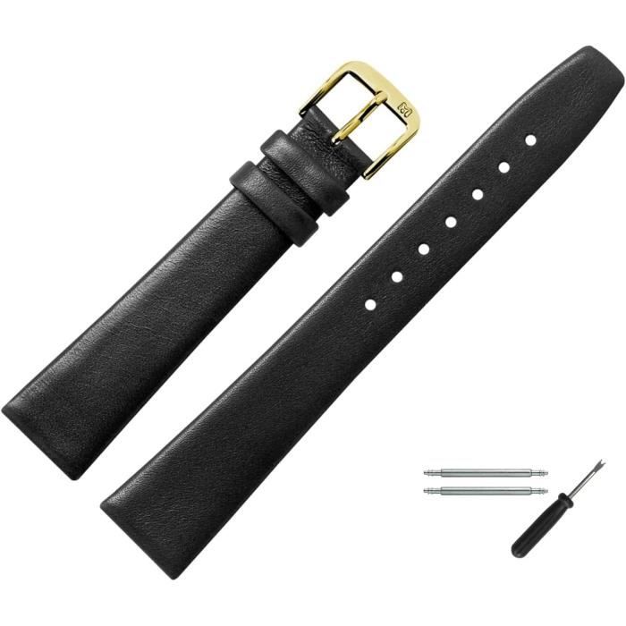 Bracelet Montre En Cuir De Veau Noir Lisse - Largeurs De 8mm à 20mm - Taille XXL - Marque Watchband Berlin - Neuf Avec étiquettes