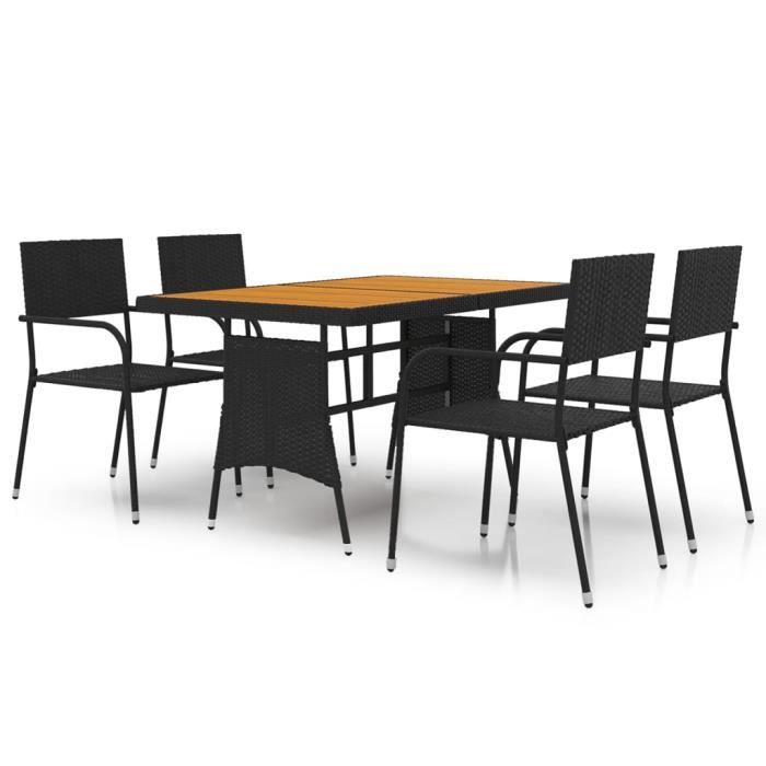 Ensemble table et chaises - Maison - Mobilier dextérieur - Résine tressée - Acier - Noir