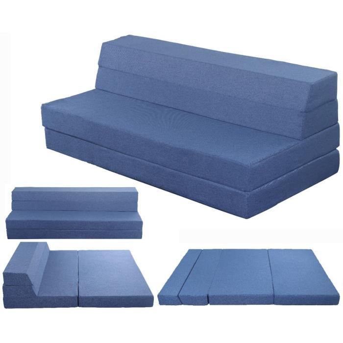 Matelas lit Fauteuil futon Pliable Pliant - Bleu - Mousse - 140x190cm -  Cdiscount Maison