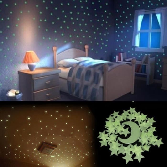 Lot 100 Etoiles Une Lune Phosphorescente Lumineuse La Nuit Adhesive Autocollant Muraux Mural Sticker Achat Vente Stickers Cdiscount