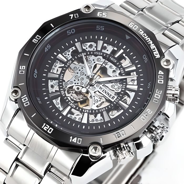 Montre homme automatique de type sportif-mécanisme visible hublot-Bracelet  acier , Sport - Achat/vente montre - Cdiscount
