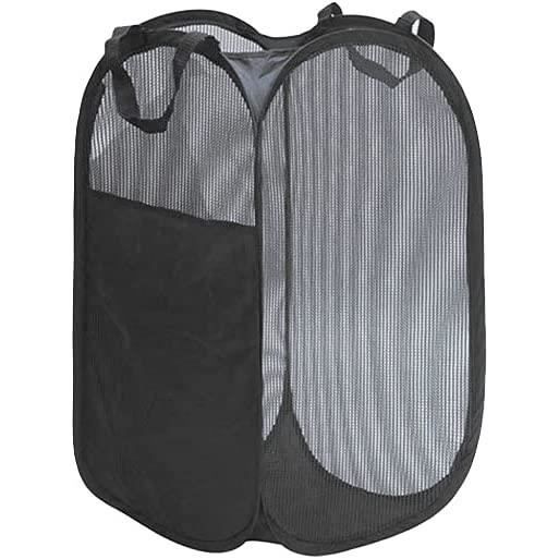 Panier à Linge Pliable 60 Litres - Grand Format Avec Poignées, En Maille Noire - Pour Vêtements, Jouets, Rangement Temporaire - 10