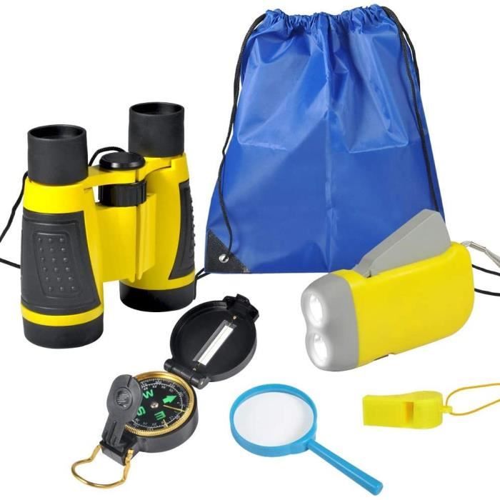 Jumelles Enfant 6 En 1 - Kit Exploration Avec Boussole, Loupe Et Sifflet - Cadeau Éducatif Outdoor
