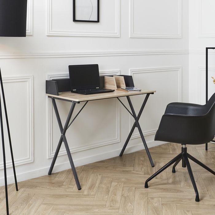 Bureau - HOME DECO FACTORY - Brice - Épuré - Industriel - Gris et marron