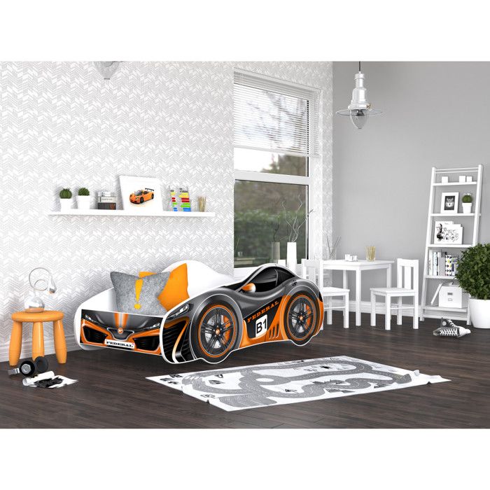 LIT ENFANT VOITURE 17 FEDERAL 70x140 livr&eacute; avec sommier et matelas de 7cm OFFERT.