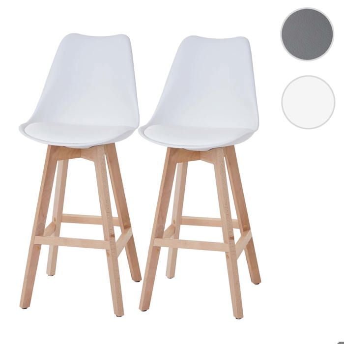 MCW 2x tabouret de bar Malmö T501 similicuir blanc pieds clairs