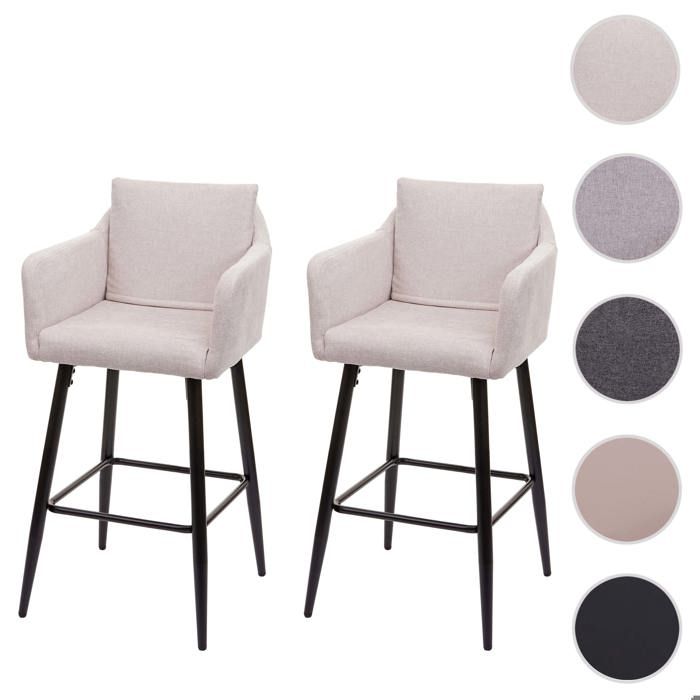 2x Tabouret de bar HWC-H93 tissu textile crème beige