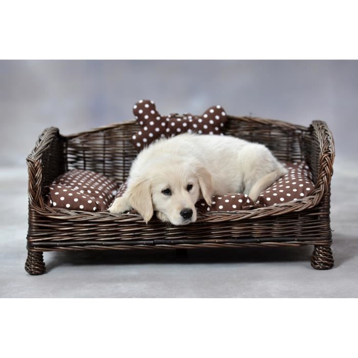 Canapé / panier rectangulaire en osier européen brun-gris fait main pour chien