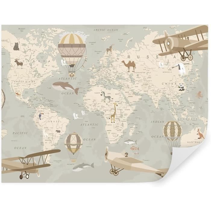 Papier Peint Chambre Enfant 310x210 cm 3D Effet Géographie Cartes Carte du  Monde Carte de la Terre Planète pour Garçon Fille mural - Cdiscount  Bricolage