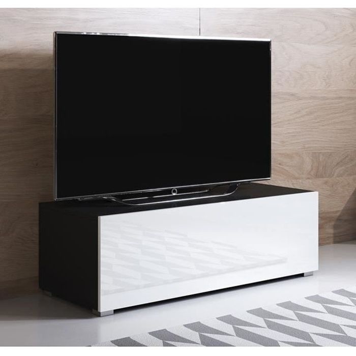 Design Ameublement - Meuble TV LUKE H1 Sur pieds plastique 2 cm - Noir et Blanc Brillant - 100x32x40cm Design Ameublement - Meuble TV LUKE H1 Sur pieds plastique 2 cm - Noir et Blanc Brillant - 100x32x40cm