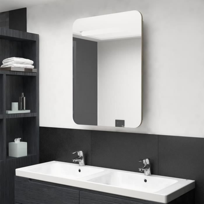 pop - market armoire de salle de bain à miroir led chêne 60x11x80 cm,haut de gamme ®xeawnv®