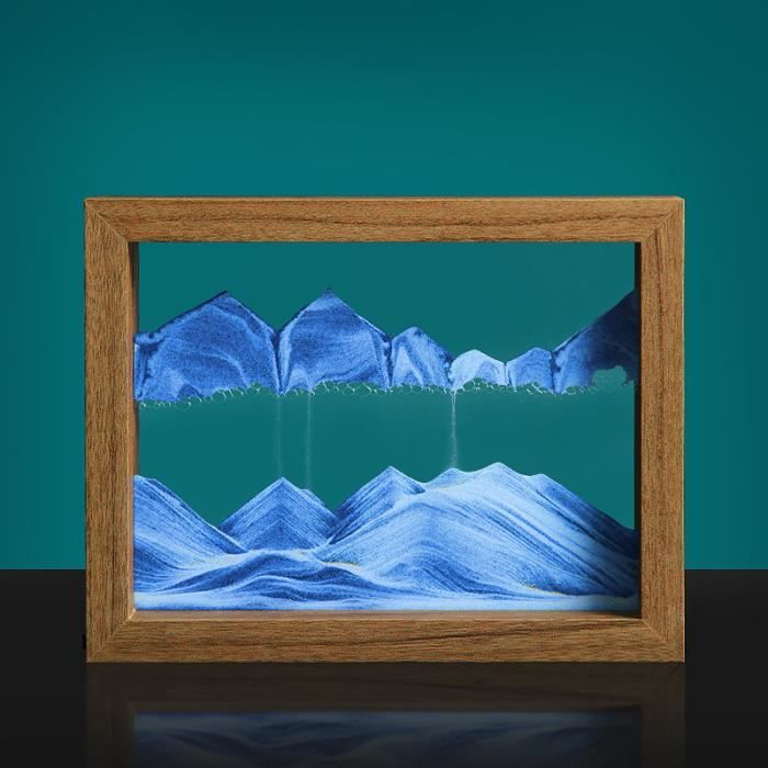 Type de cadre-Bleu - decoration maison Paysage de sable 3D en mouvement rotatif, cadre en bois, sable mouvant