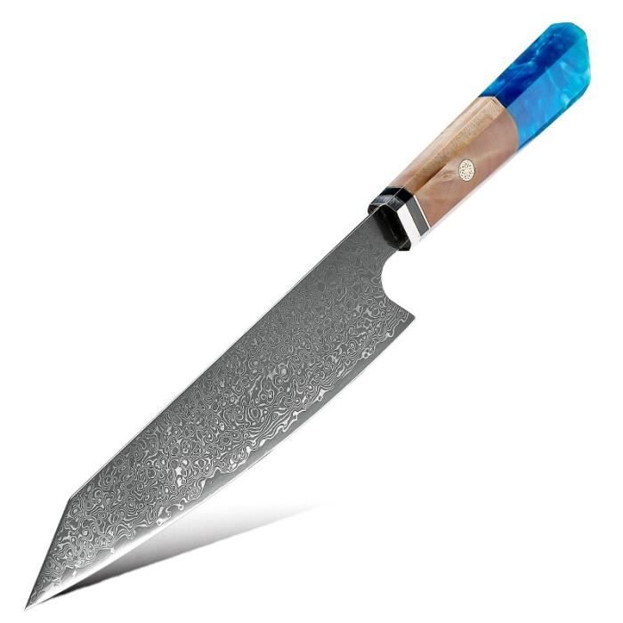 Couteau De Chef, Couteau Japonais Kiritsuke 7 Couches En Acier Composite VG10 Avec Noyau En Acier Damas, Manche Octogonal, 20,3 Cm