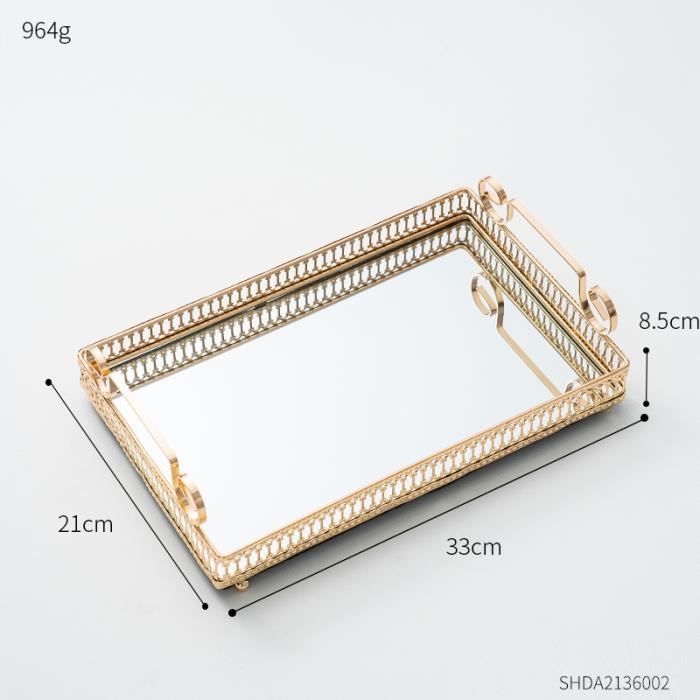 Plateau Miroir Rectangulaire En Verre Avec Cadre Strass Écrasés 35x15 Cm - Décoratif Luxueux Pour Bijoux, Parfums Et Service