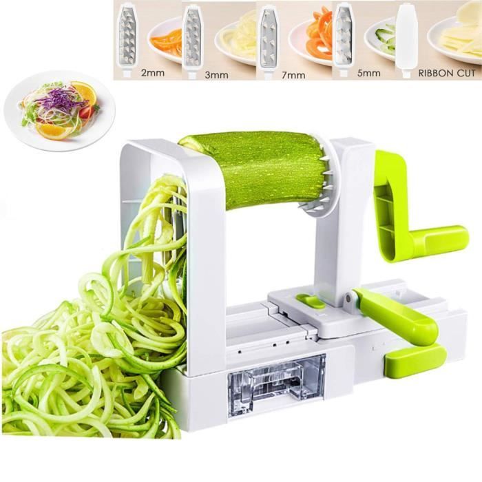 Spiralizer Hachoir à légumes en spirale manuel pour créer des spaghettis sans fin 13*7CM blanc