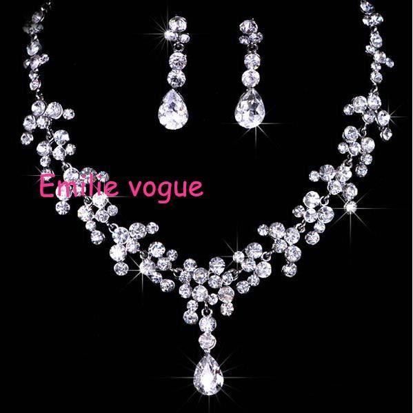 Clearine Parure Fastueux Femme Mariage Cristal Thème Feuilles Ensemble de Bracelet Collier Plastron Boucles d'oreilles Pendant Strass 