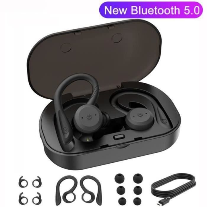 Casque de moto Casque Bluetooth 360H Longue Veille Casque Bluetooth 5.0  avec batterie 500mAh Contrôle d'appel de musique Écouteur Bluetooth sans fil  pour casque de moto (Noir)