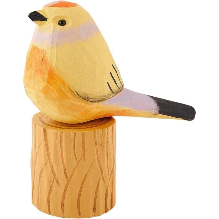 Figurine Oiseau En Bois Sculpté Main - Grue Bleue Montagne - Déco Naturelle & Artisanale Pour Maison & Bureau