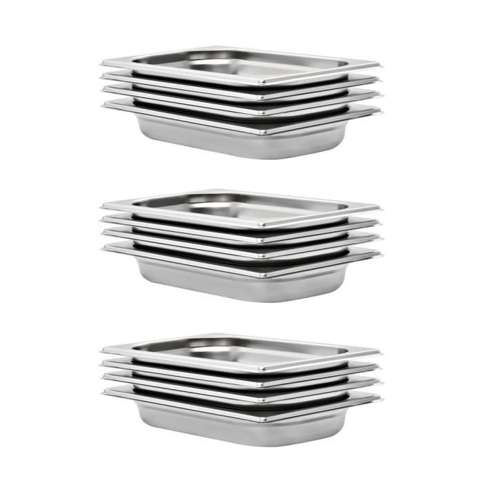 GOMETY Lot De 3 Bols à Panure GN 1/3 Inox Avec Couvercles - 32,5 X 17,6 X 6,5 Cm