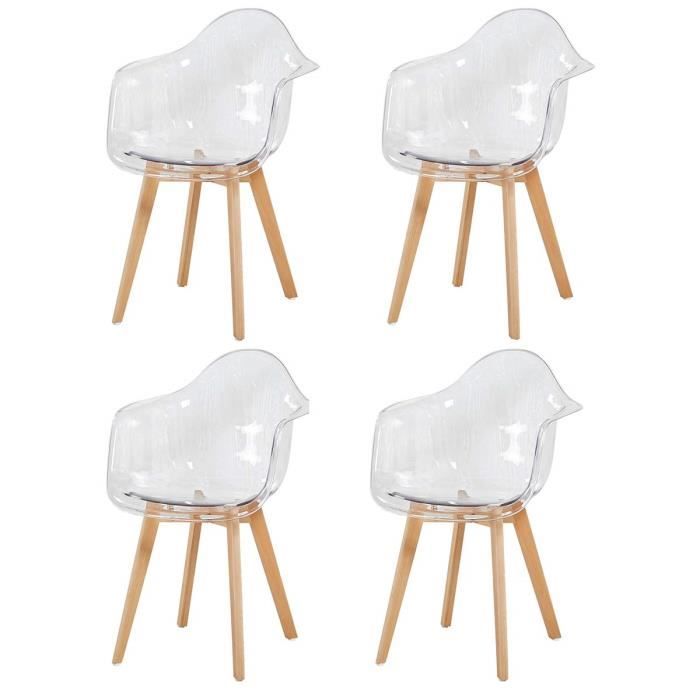 Dorafair Lot De 4 Fauteuils Transparente Scandinave Chaise De Salle A Manger Retro Chaises De Salle De Bureau Avec Pieds En Bois De Achat Vente Chaise Cdiscount
