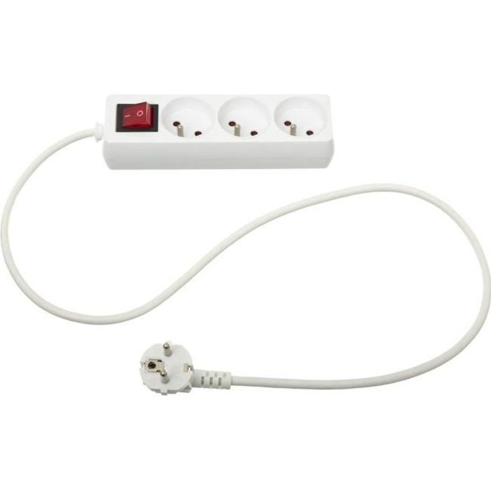 Five - Bloc multiprise électrique blanche 3 prises terre + interrupteur L, 23 x l, 7,5 x H, 3,5 cmLongueur rallonge : 100 cm Blanc