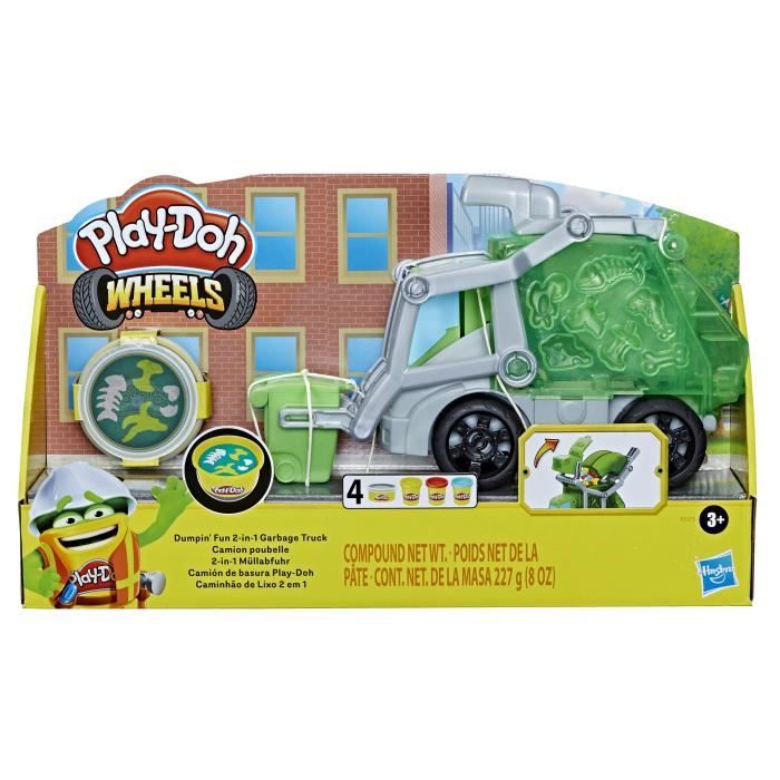 Camion poubelle Play-Doh Wheels - Play-Doh - Avec pâte à imitation ordures et 3 pots de pâte à model