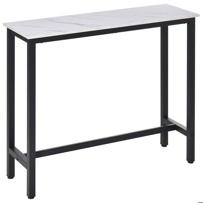 HOMCOM - table de bar - Panneaux de partiucules classe E1 - 120x40x100cm - Blanc aspect marbre Noir