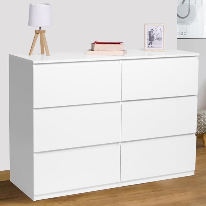 IDMARKET Commode 6 tiroirs TOMI 110 cm bois blanc IDMARKET Commode 6 tiroirs TOMI 110 cm bois blanc