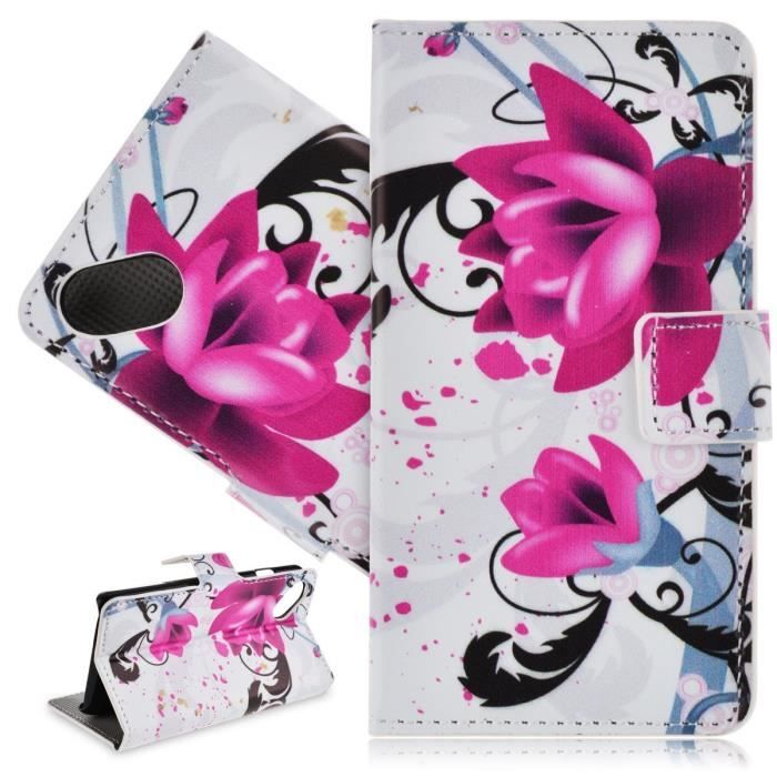 Housse Portefeuille Pour Wiko Y81 - Motif Fleurs - Similicuir Rose Gold - Protection Anti-Choc