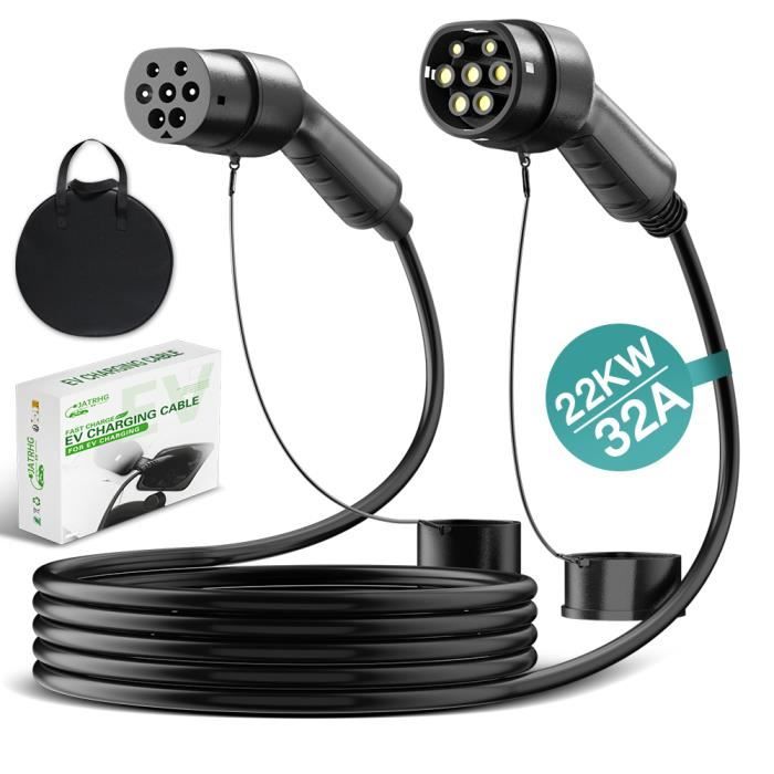 JATRHG Câble de Recharge EV 22KW 32Amp /Trois Phases/ 10 mètres/Véhicule électrique et Hybride Rechargeable de Type 2 à Type 2