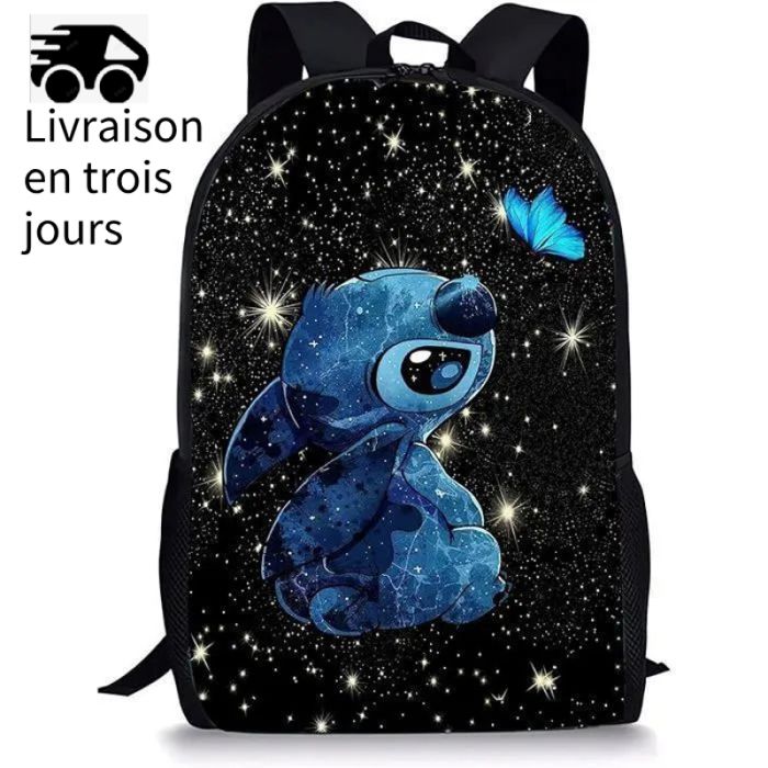 Petit Sac à Dos Stitch Disney Pastel Feuilles - Rose / Mauve - Cartables et sacs