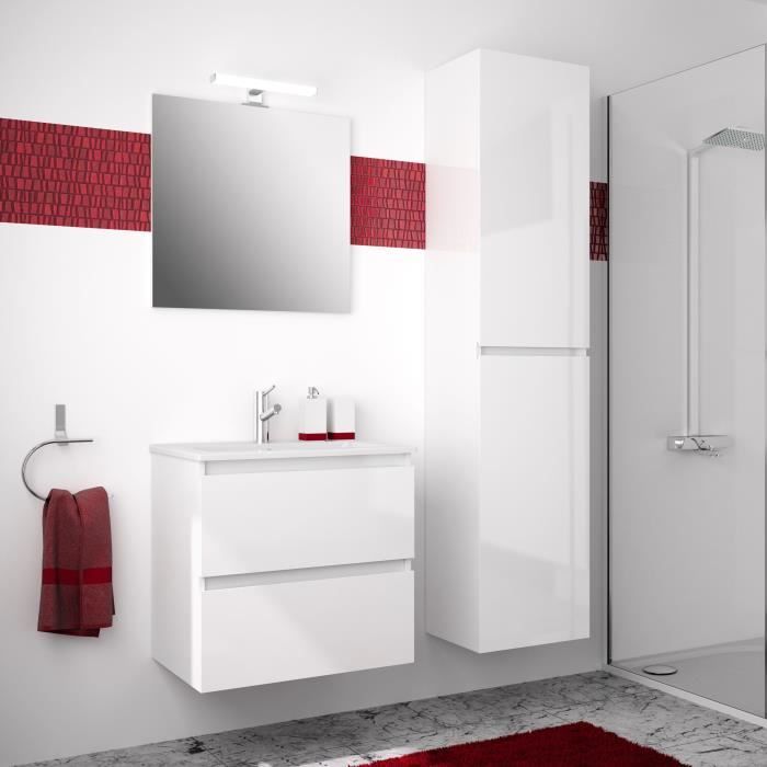 Ensemble Meuble De Salle De Bain 2 Tiroirs Blanc Brillant L 60 Cm Lagoon Cdiscount Maison