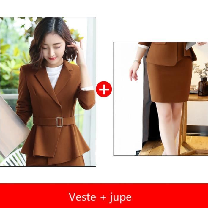 Costume Femme de marque Costume d interview Manches longues Costume de travail Affaires Costume de trois pieces en deux pieces