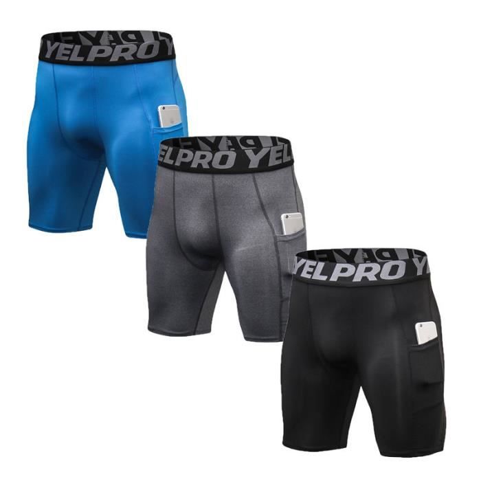 ZENGVEE Lot de 3 Shorts de Compression pour Hommes Short de Course à Pied Cool Dry avec Poches latérales pour la Course la Gym lentraînement lentraînement 