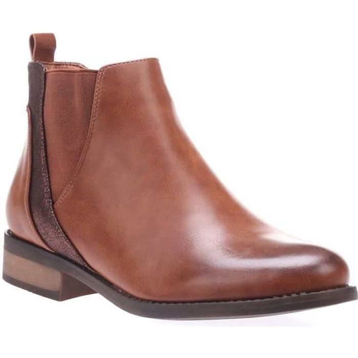 Chelsea boots Simili cuir camel Effet scintillant Talon 3 cm