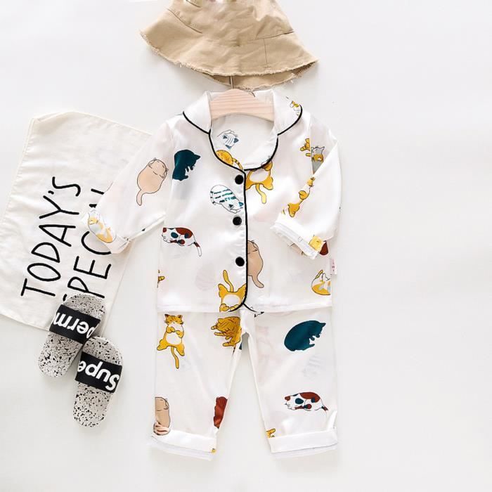 Enfant En Bas Age Enfants Bebe Garcon Fille Satin Dessin Anime Pantalon Boutonne Pyjama Ensemble De Vetements De Nuit Blanc Blanc Cdiscount Pret A Porter