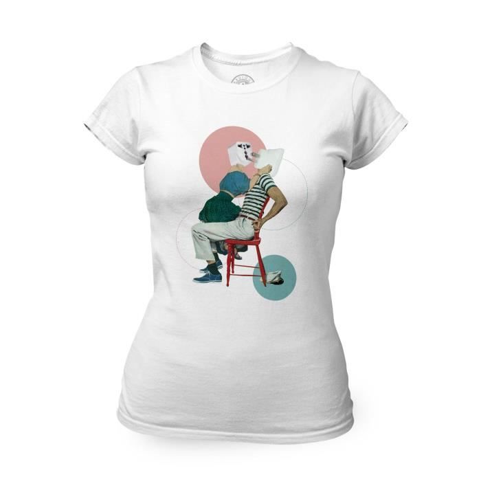 T shirt Femme Col Rond Couple Branch Collage Art Surr alisme